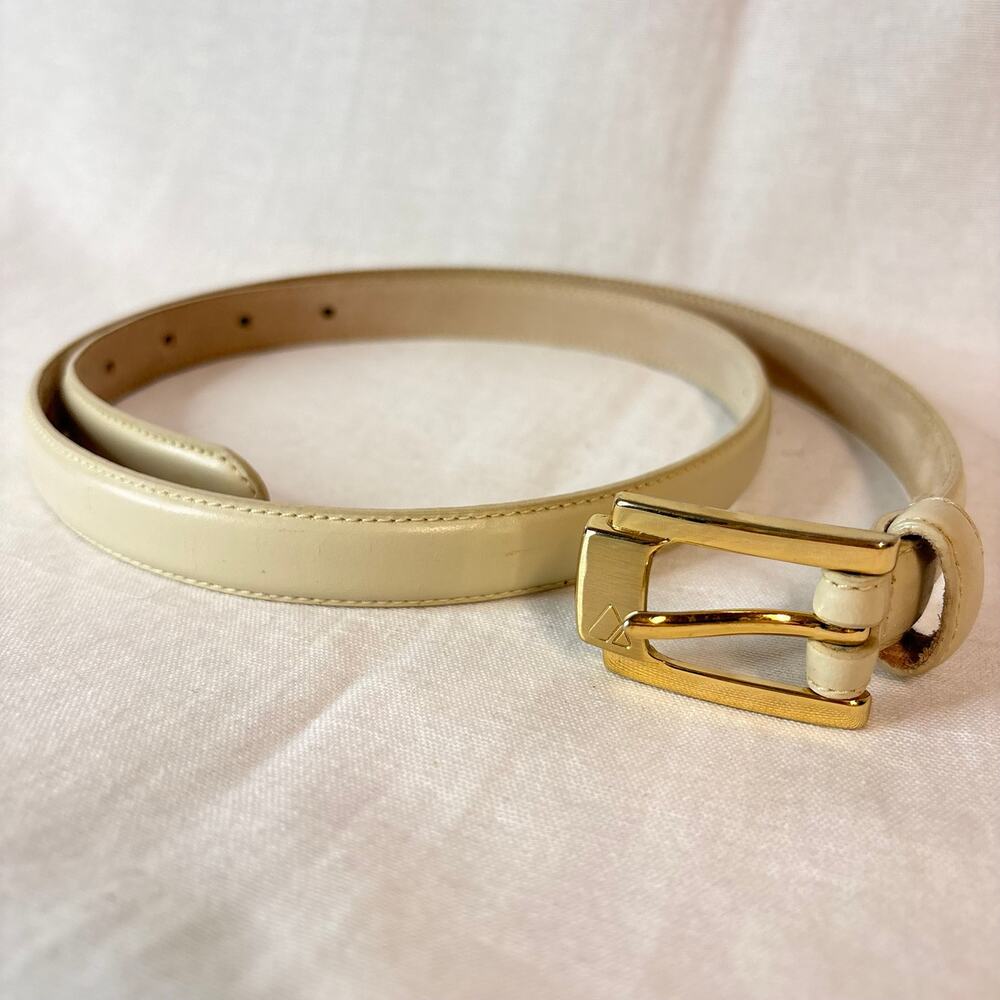 Liz Claiborne Cream Bonded Leather Belt Gold Buckle Women's Large
